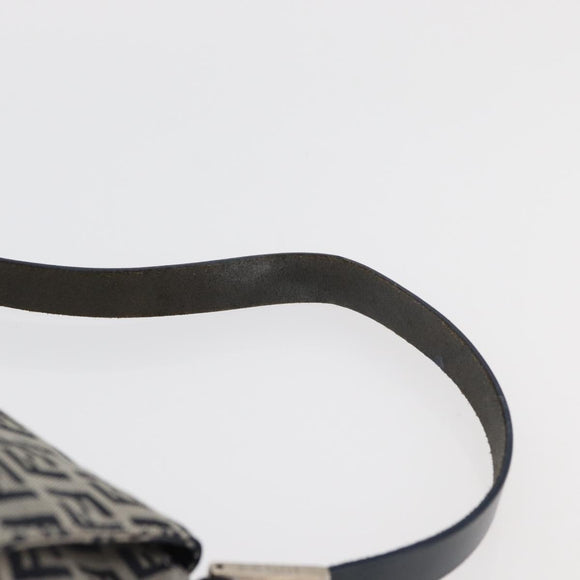 FENDI Zucchino Canvas Mamma Baguette Schoudertas Marine Zilver Auth 176566V