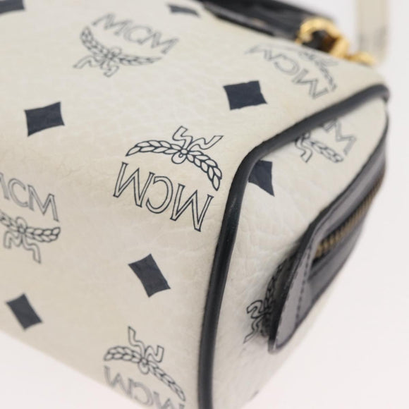 MCM Vicetos Logogram Hand Bag PVC Leather 2way White Gold Auth 176581