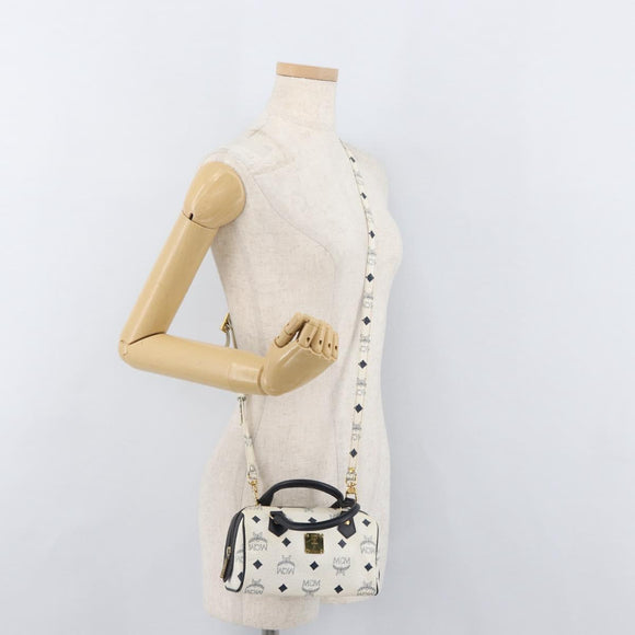 MCM Vicetos Logogram Hand Bag PVC Leather 2way White Gold Auth 176581