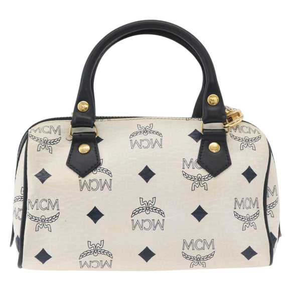 MCM Vicetos Logogram Hand Bag PVC Leather 2way White Gold Auth 176581