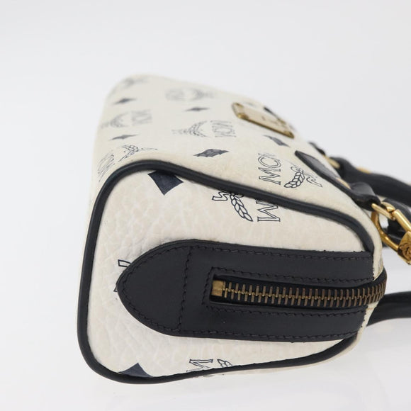 MCM Vicetos Logogram Hand Bag PVC Leather 2way White Gold Auth 176581