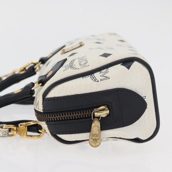 MCM Vicetos Logogram Hand Bag PVC Leather 2way White Gold Auth 176581