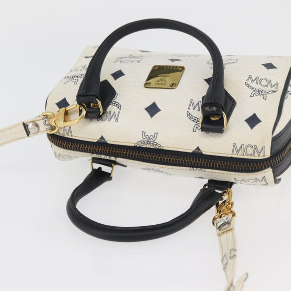 MCM Vicetos Logogram Hand Bag PVC Leather 2way White Gold Auth 176581