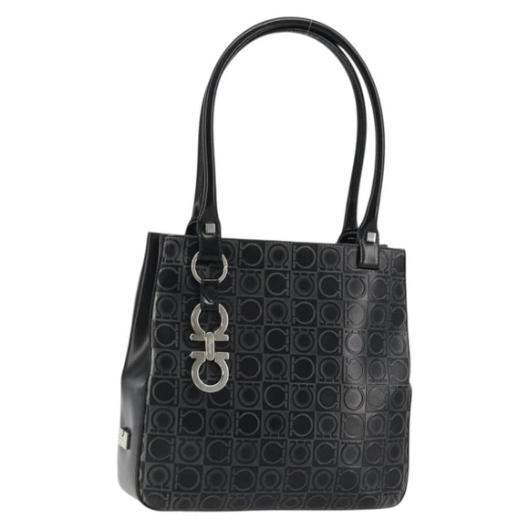 Salvatore Ferragamo Gancini Tote Bag Leather Black Silver Auth 176582