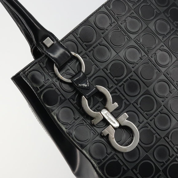 Salvatore Ferragamo Gancini Tote Bag Leather Black Silver Auth 176582