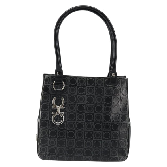 Salvatore Ferragamo Gancini Tote Bag Leather Black Silver Auth 176582