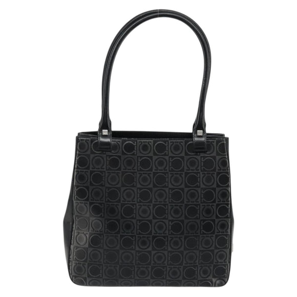 Salvatore Ferragamo Gancini Tote Bag Leather Black Silver Auth 176582