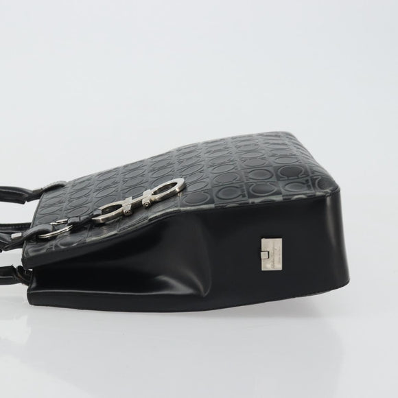 Salvatore Ferragamo Gancini Tote Bag Leather Black Silver Auth 176582