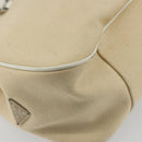 PRADA Schultertasche Canvas Beige Silber Auth 176585-16