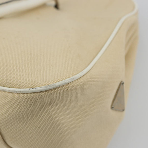 PRADA Schultertasche Canvas Beige Silber Auth 176585
