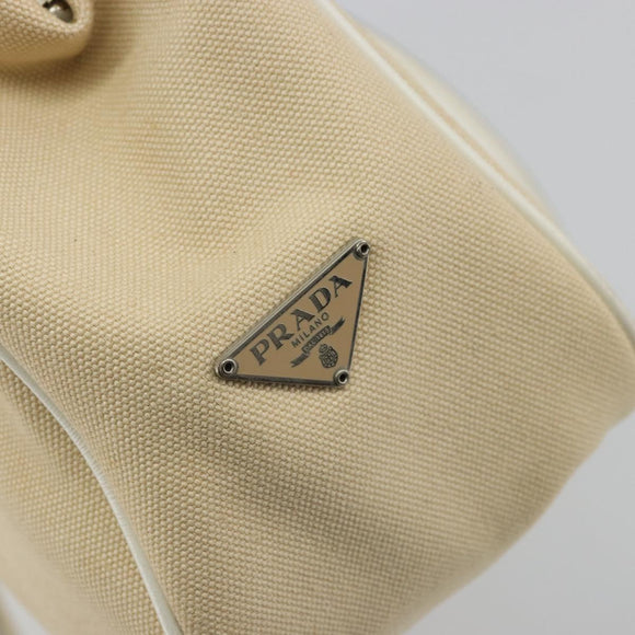 PRADA Schultertasche Canvas Beige Silber Auth 176585