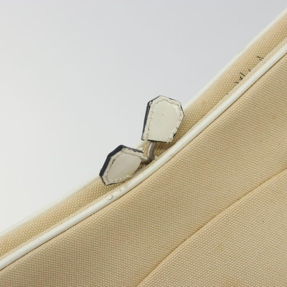 PRADA Schultertasche Canvas Beige Silber Auth 176585