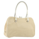 PRADA Schultertasche Canvas Beige Silber Auth 176585-1
