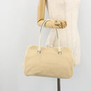 PRADA Schultertasche Canvas Beige Silber Auth 176585-25