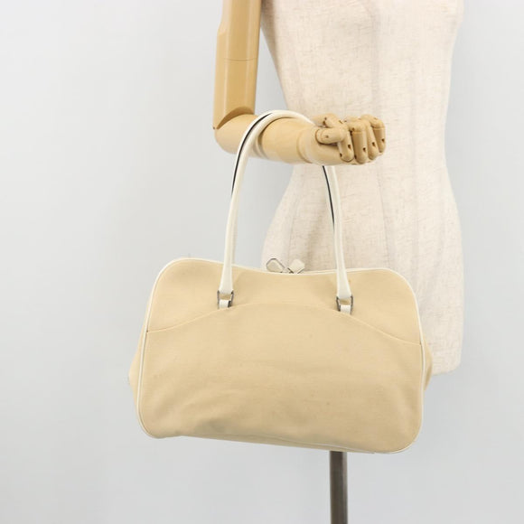 PRADA Schultertasche Canvas Beige Silber Auth 176585
