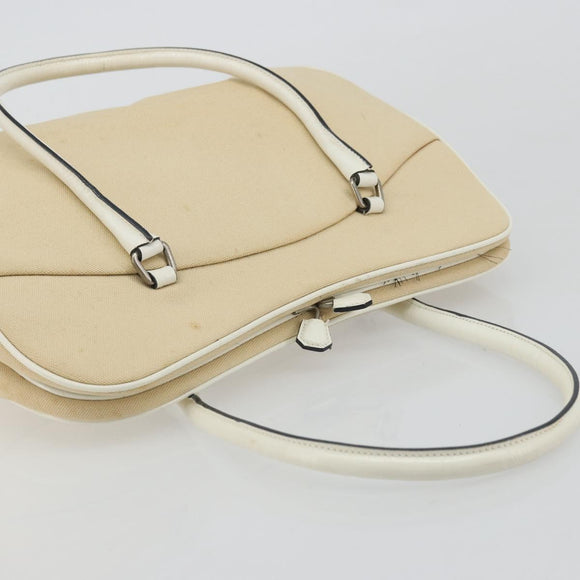 PRADA Schultertasche Canvas Beige Silber Auth 176585