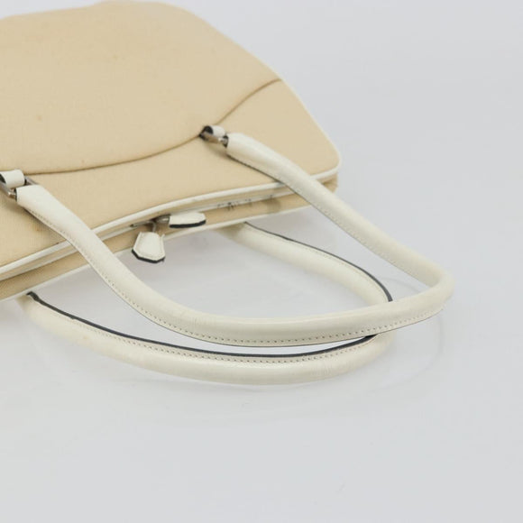 PRADA Schultertasche Canvas Beige Silber Auth 176585