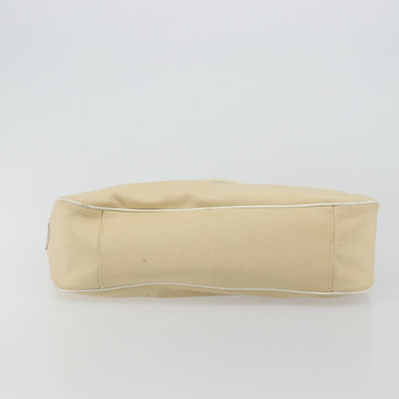 PRADA Schultertasche Canvas Beige Silber Auth 176585