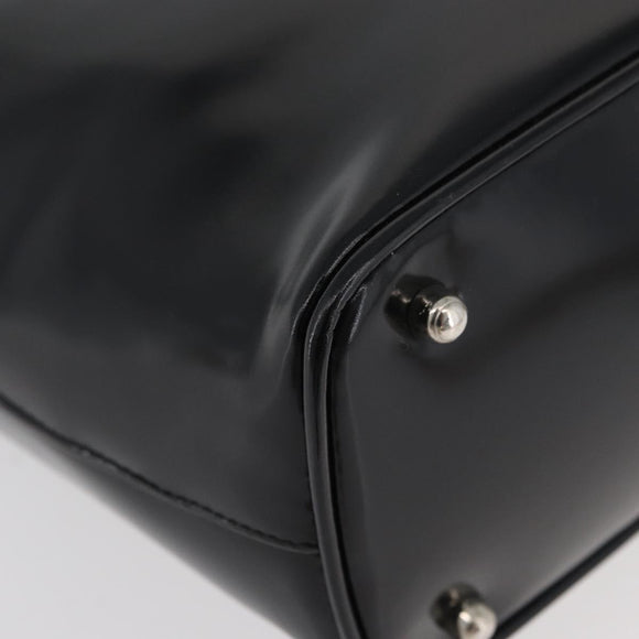 GUCCI Bamboo Hand Bag Enamel Black Silver 000 781 0295 Auth 176588