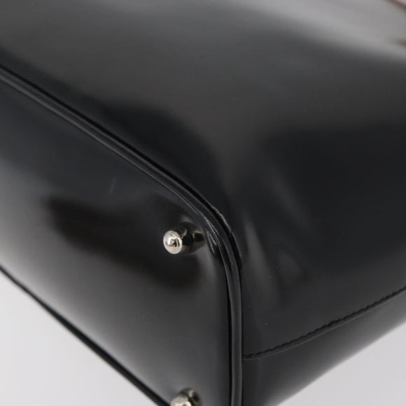GUCCI Bamboo Hand Bag Enamel Black Silver 000 781 0295 Auth 176588