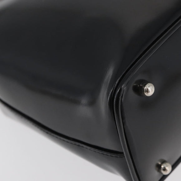 GUCCI Bamboo Hand Bag Enamel Black Silver 000 781 0295 Auth 176588