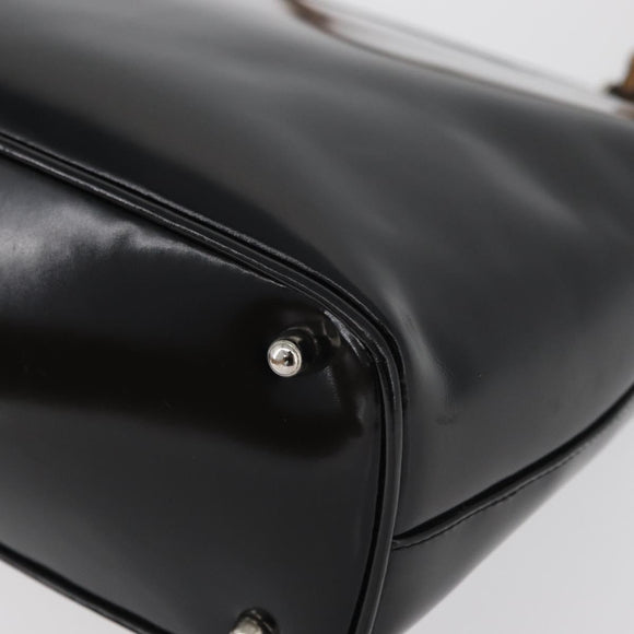 GUCCI Bamboo Hand Bag Enamel Black Silver 000 781 0295 Auth 176588