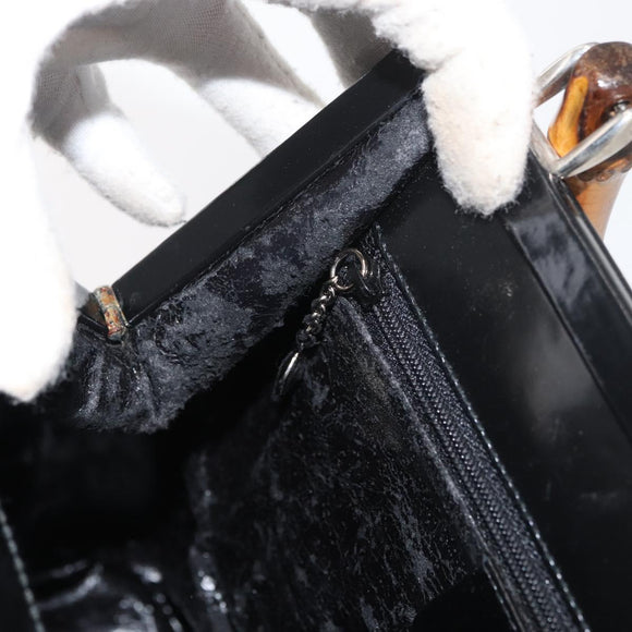 GUCCI Bamboo Hand Bag Enamel Black Silver 000 781 0295 Auth 176588