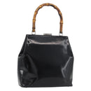 GUCCI Bamboo Hand Bag Enamel Black Silver 000 781 0295 Auth 176588-1