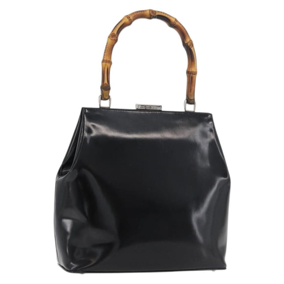 GUCCI Bamboo Hand Bag Enamel Black Silver 000 781 0295 Auth 176588