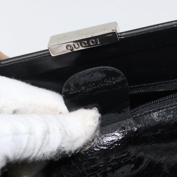 GUCCI Bamboo Hand Bag Enamel Black Silver 000 781 0295 Auth 176588