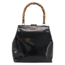 GUCCI Bamboo Hand Bag Enamel Black Silver 000 781 0295 Auth 176588-13