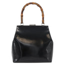 GUCCI Bamboo Hand Bag Enamel Black Silver 000 781 0295 Auth 176588-2