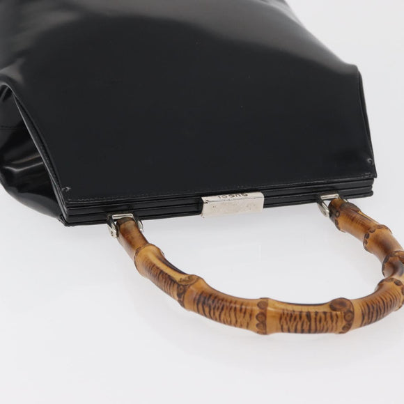 GUCCI Bamboo Hand Bag Enamel Black Silver 000 781 0295 Auth 176588