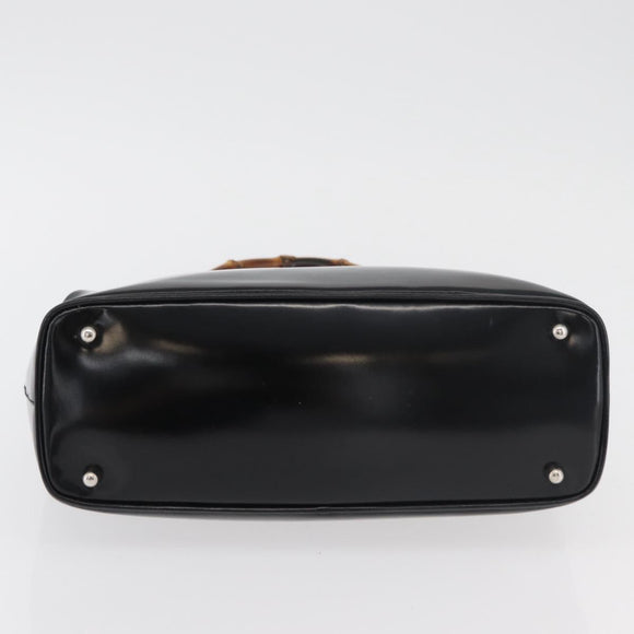 GUCCI Bamboo Hand Bag Enamel Black Silver 000 781 0295 Auth 176588