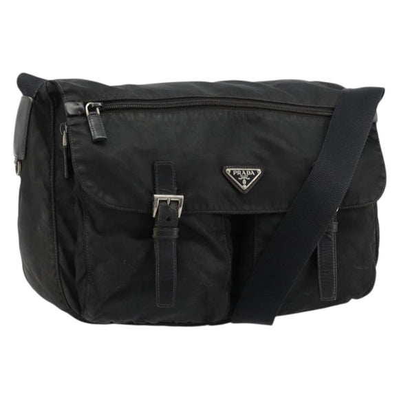 PRADA Shoulder Bag Nylon Black Silver Auth 176591