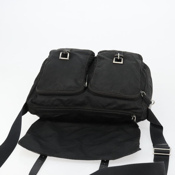 PRADA Shoulder Bag Nylon Black Silver Auth 176591