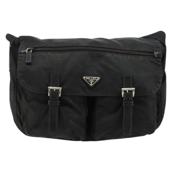 PRADA Shoulder Bag Nylon Black Silver Auth 176591