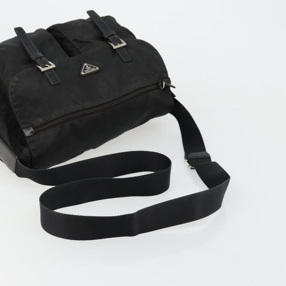 PRADA Shoulder Bag Nylon Black Silver Auth 176591