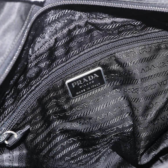 PRADA Tote Bag Nylon Black Silver Auth 176592