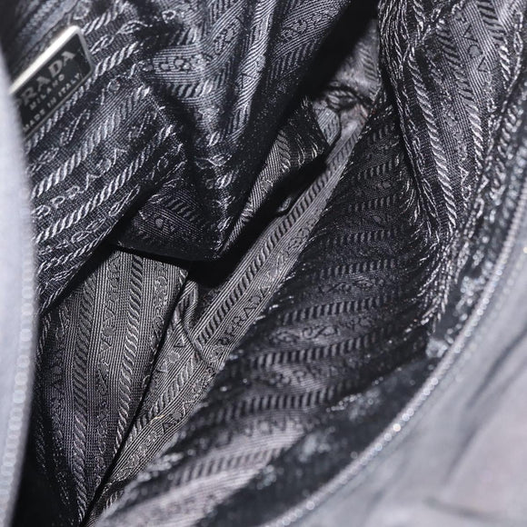 PRADA Tote Bag Nylon Black Silver Auth 176592