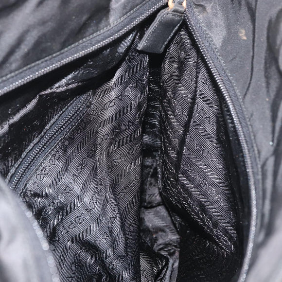 PRADA Tote Bag Nylon Black Silver Auth 176592