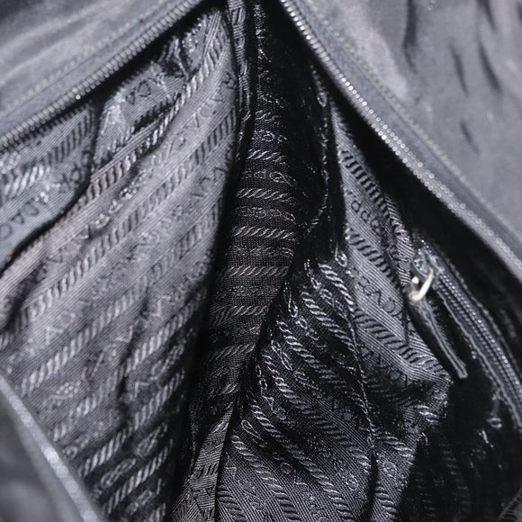 PRADA Tote Bag Nylon Black Silver Auth 176592
