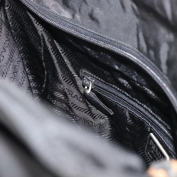 PRADA Tote Bag Nylon Black Silver Auth 176592