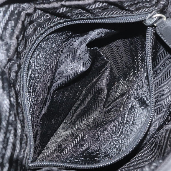 PRADA Tote Bag Nylon Black Silver Auth 176592