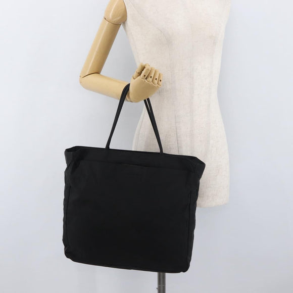 PRADA Tote Bag Nylon Black Silver Auth 176592