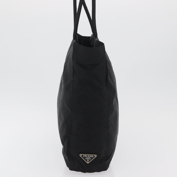PRADA Tote Bag Nylon Black Silver Auth 176592