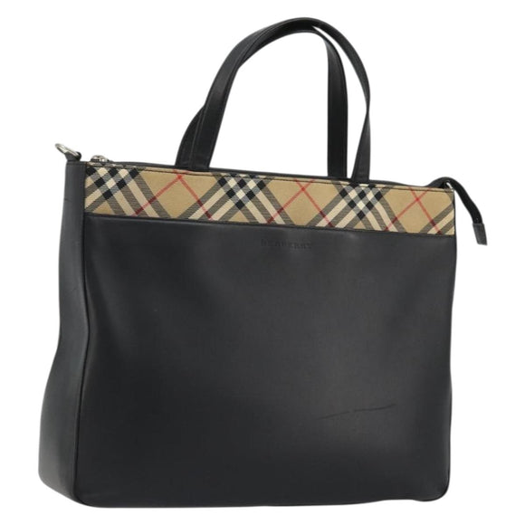 BURBERRY Tote Bag Leather Black Silver Auth 176594