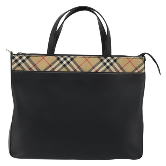 BURBERRY Tote Bag Leather Black Silver Auth 176594