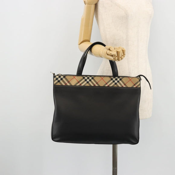 BURBERRY Tote Bag Leather Black Silver Auth 176594
