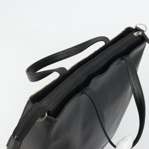BURBERRY Tote Bag Leather Black Silver Auth 176594